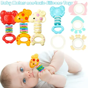 

Safety Baby Rattles Teether Toy Gutta Molar Bars Biting Bells Silicone Teething Appease Toys YH-17