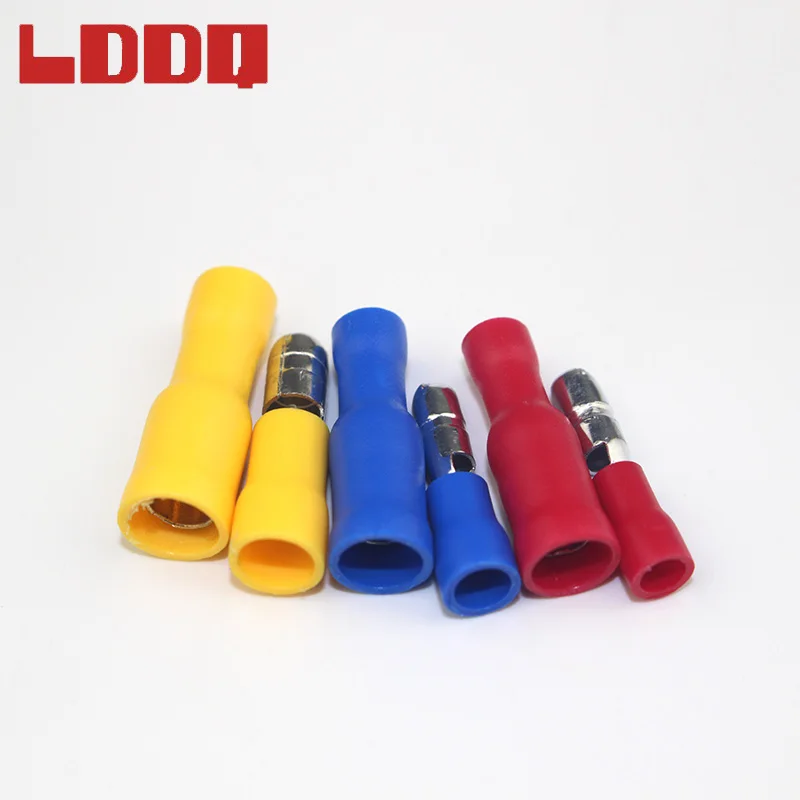 

LDDQ 100pcs Assorted Bullet Butt Crimp Terminal 20Pair Red 20Pair Blue 10Pair Yellow Fully Insulated Wire Connector High Quality