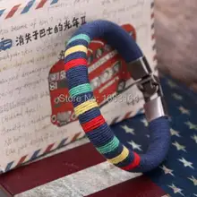 G96 multi Цвет Surfer молодых прохладный хлопок обертывания кожаный браслет манжеты мужские
