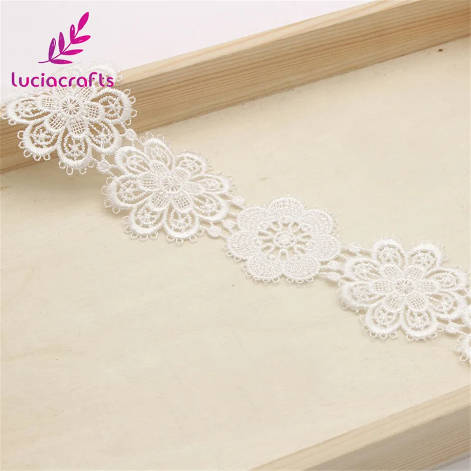 Lucia crafts 1 ярд/лот 5 см белый цветок кружево вышивка отделка ленты DIY свадебное шитье одежды ручной работы аксессуары N0506