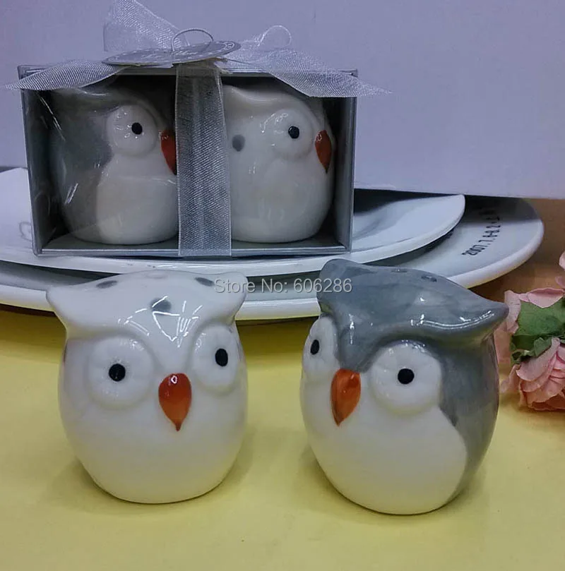 

free shipping 20pcs=10sets/lot ceramic owl couple salt pepper shakers wedding showers party door giveaway gifts for guest