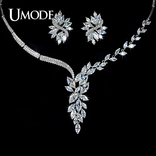 font b UMODE b font Luxury Jewelry Sets Rhodium plated Marquise Cut AAA CZ Flower