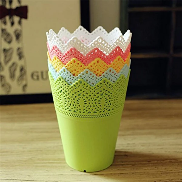 Plastic lace vase flowerpot factory pot home office decoration accessories-yellow