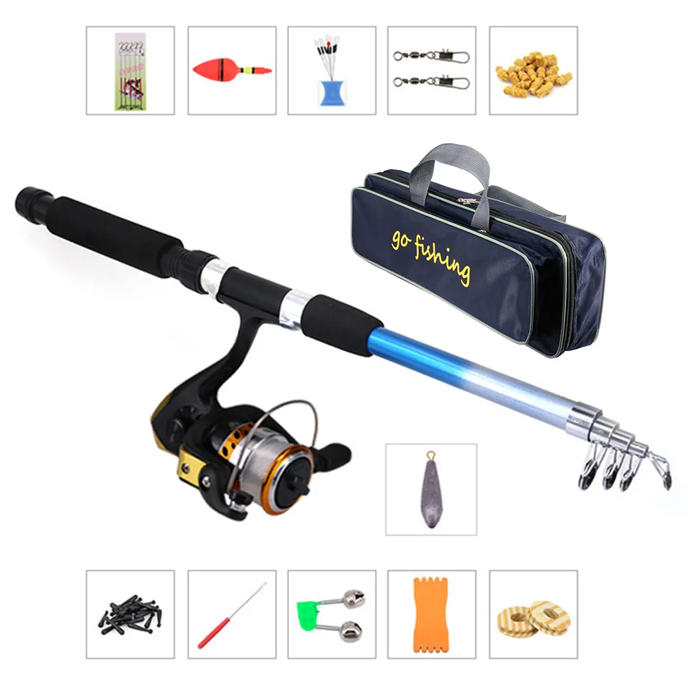 Combinação e Carretel Vara de Pesca de Combinação Saco de Armazenamento de Pesca Olta Takimlari Conjunto Vara de Pesca de Completo Kit W e portátil Spinning Reel Pólo Engrenagem Definir Iscas Ganchos 3 e carretel kit completo com portátil saco