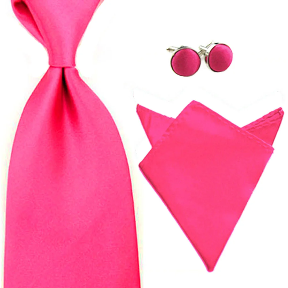 New Wedding Men Tie Red Fashion Pocket Ties For Men Business 8cm Groom Tie Kravat Bowties Ties Tie+Handkerchhief+Cufflinks - Цвет: Hot Pink