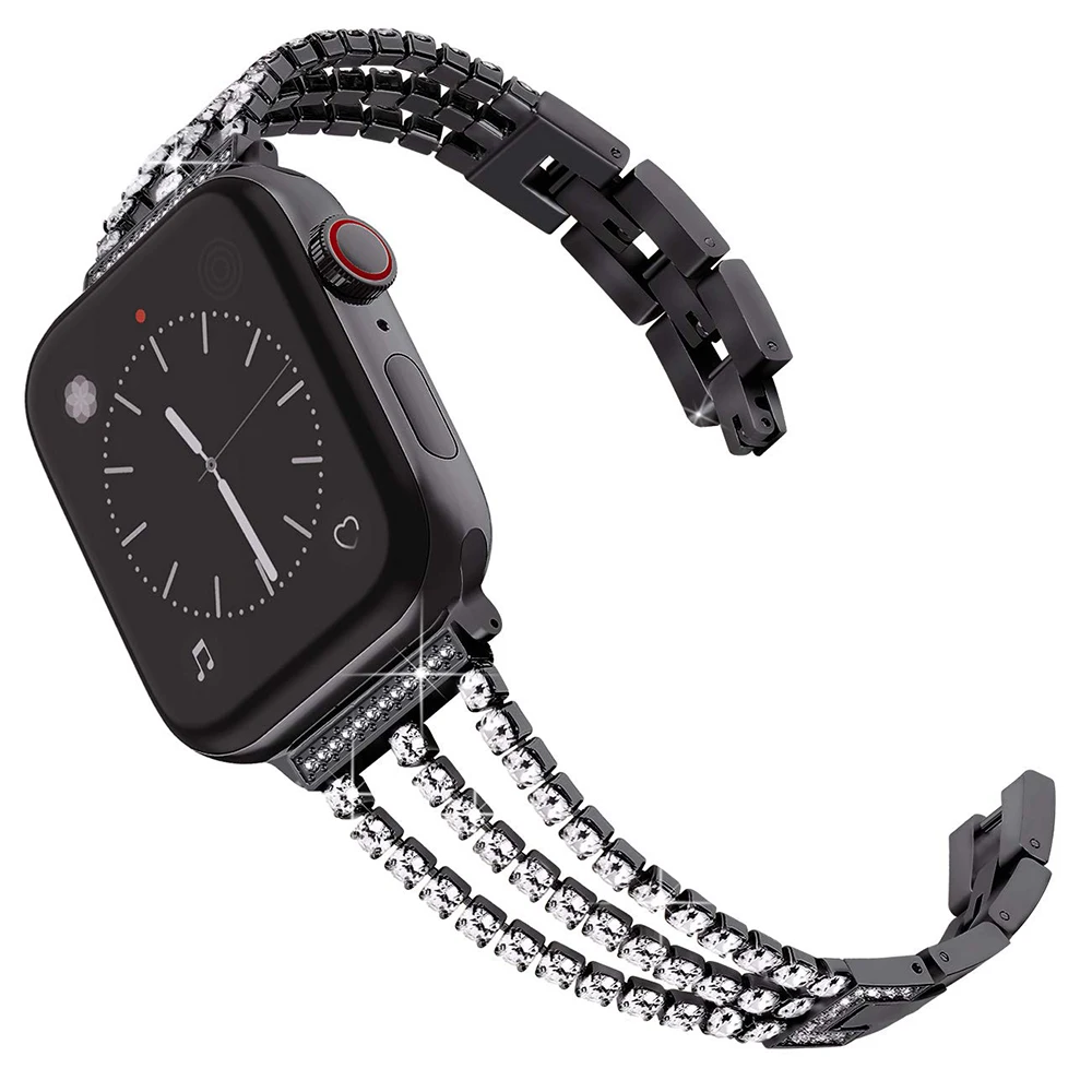Роскошные цепи с бриллиантами сменный ремешок для наручных часов Apple Watch Series 4 5 44