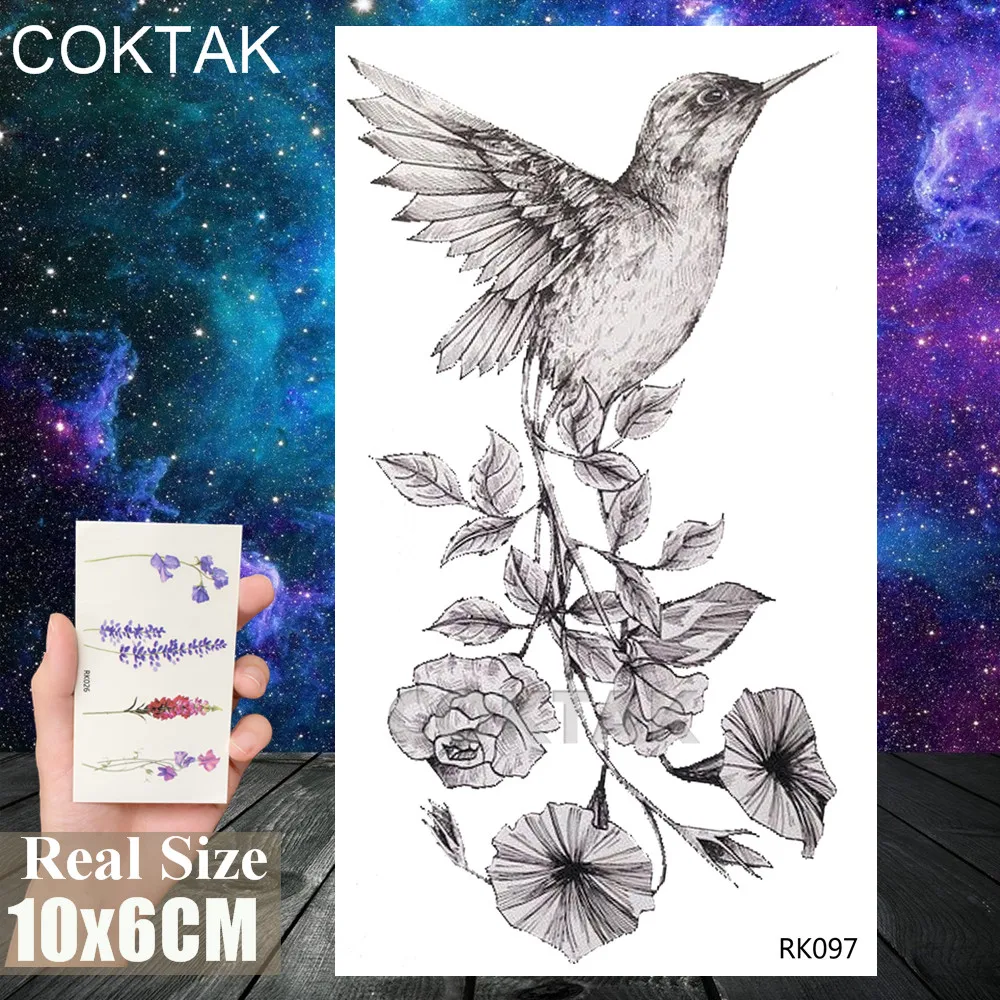 Временные татуировки с Колибри наклейка рисунком линий розы искусственные