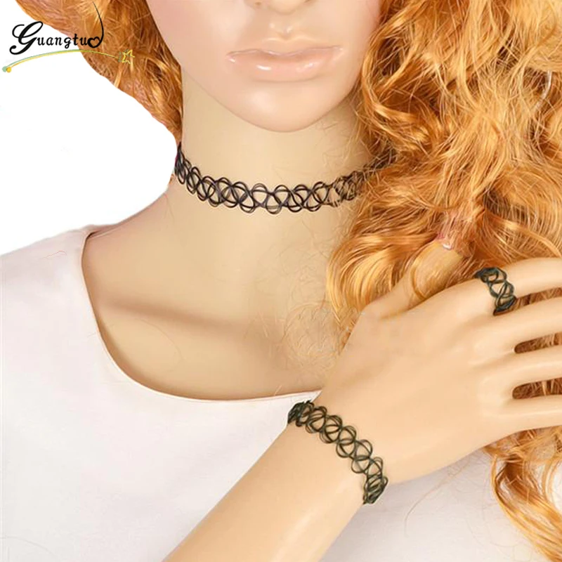 

2019 New Fashion Black Hollow Elastic Tattoo Choker Necklace For Women Jewelry Gothic Statement Elastic collier Gift 80's 90's