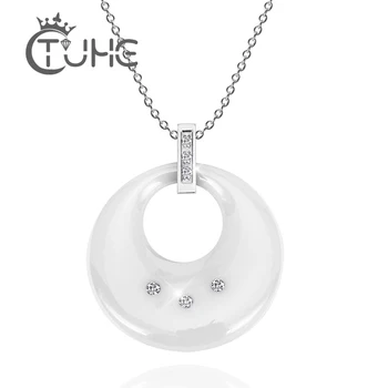 

New Sparkling Good Lucky Elephant Pendant Necklace Black White Ceramic Clavicle Chains Statement Necklace For Women Jewelry