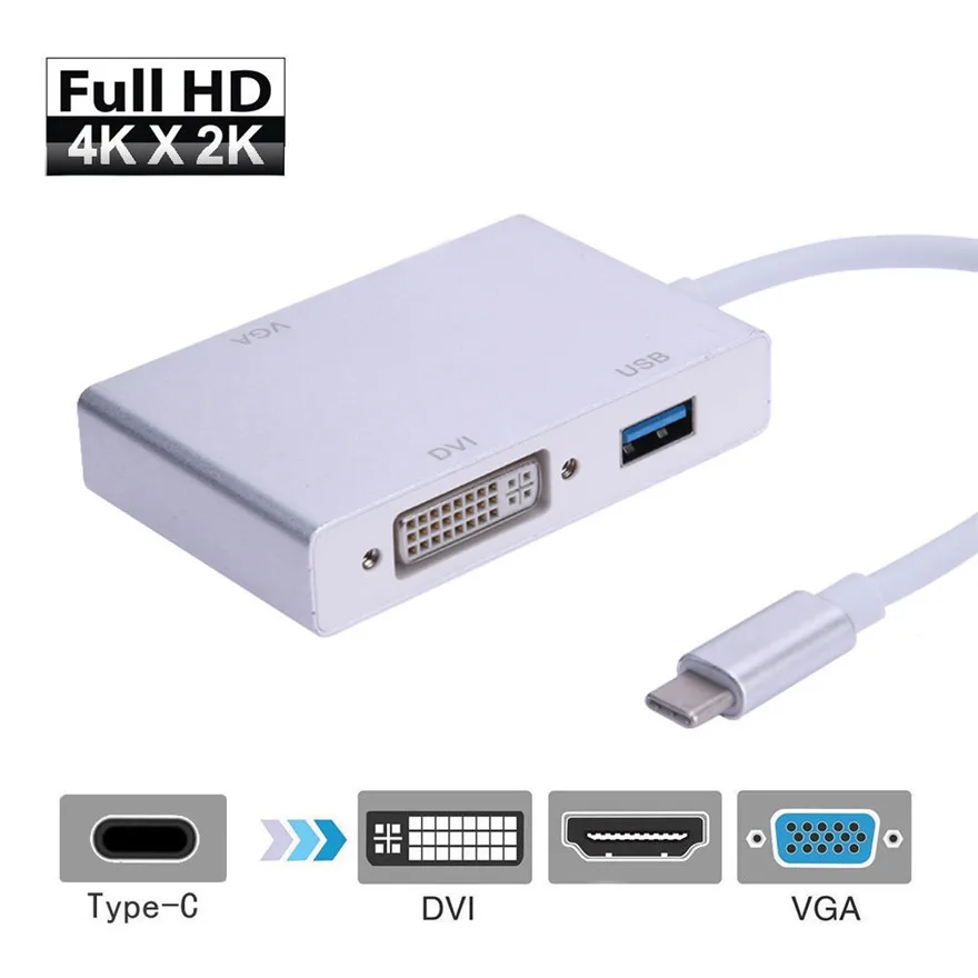 Кабель адаптер 4 в 1 USB 3 C HDMI VGA DVI 0 для ноутбука Apple Macbook Google Chromebook Pixel|Адаптеры Type-C| |