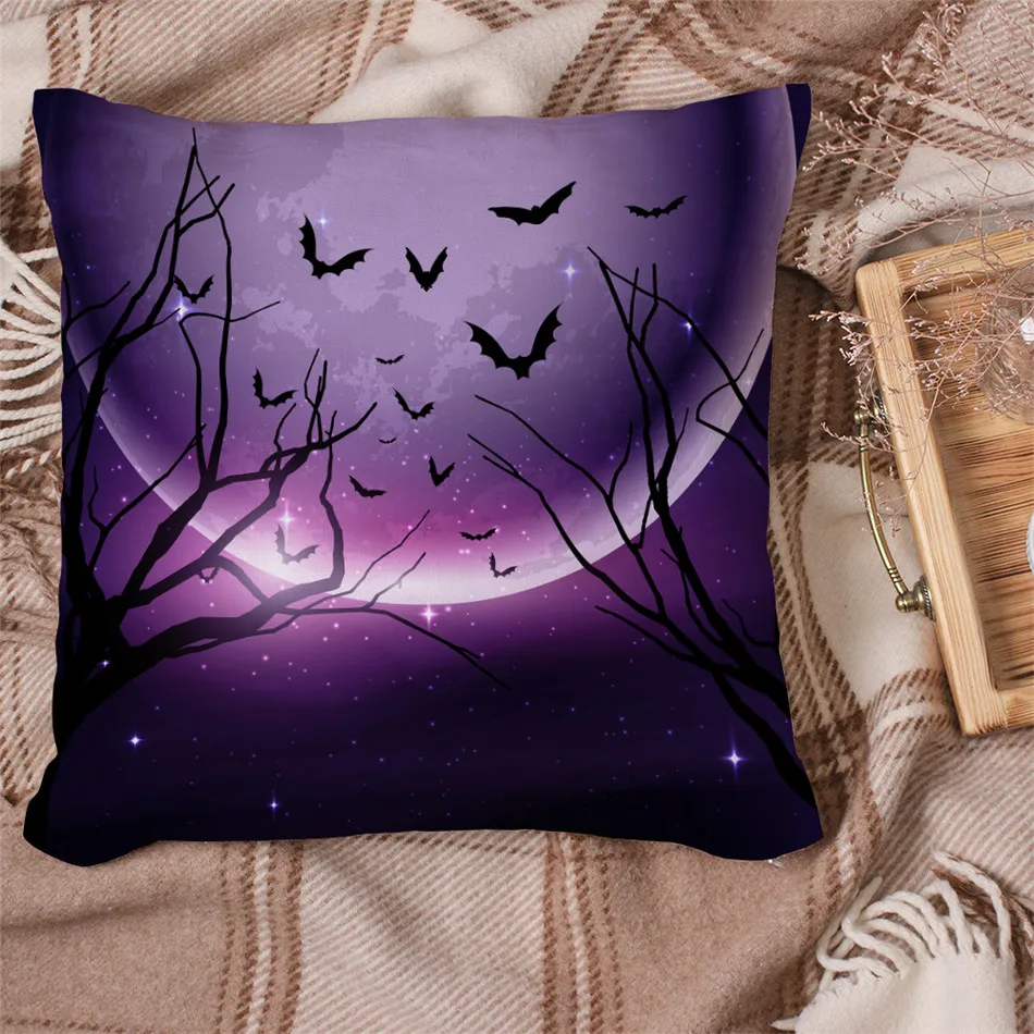 

Festival Gift Purple Starry Night Cushion Cover Halloween Cartoon Living Room Decorative Pillows Cover coussin decoration P15