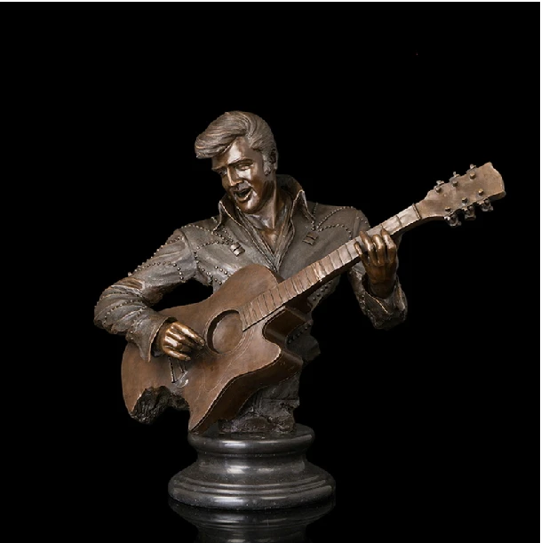 Искусство ремесла медь известный Рок & Ролл звезда музыкальный человек гитара бюст бронзовые скульптуры Элвиса Арон Пресли фигурка Бар
