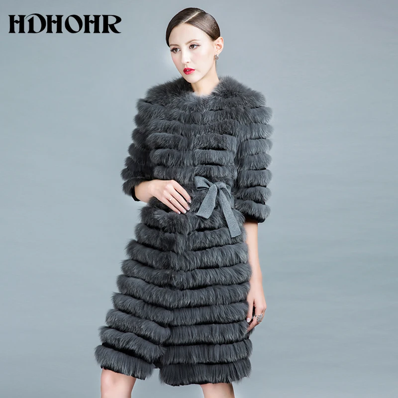 HDHOHR 2020 высокое качество шуба из натурального Лисьего меха толстые куртки с
