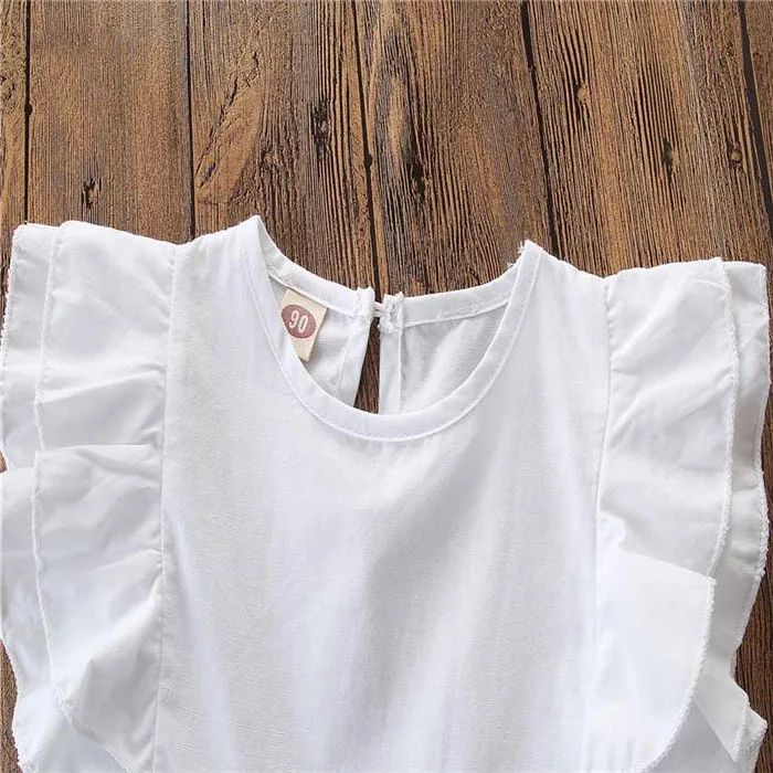 EAZII/весенне-летняя детская одежда костюмы для маленьких девочек одежда для малышей Детские костюмы рубашка с оборками для девочек 2-6 лет+ джинсовый топ, комплекты одежды