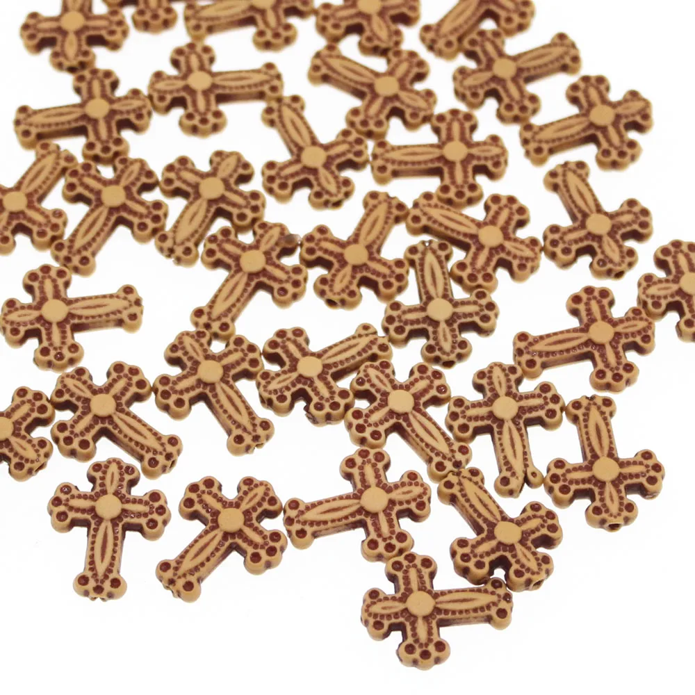 

CHONGAI 100Pcs Imitation Wood Color Acrylic cross charm Spacer Beads For Jewelry Making 13X16MM