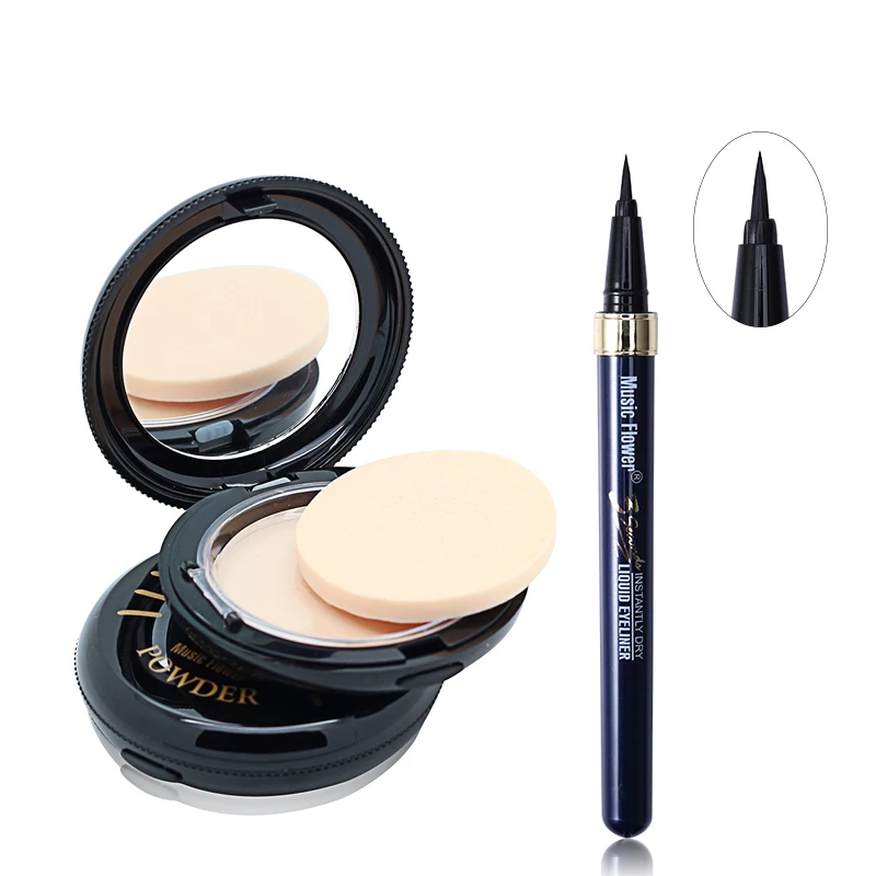 

Music Flower Brand eyes Makeup Set Kit Quick-dry Eyeliner + face Powder Waterproof Long Lasting Eye Liner Foundation Cosmetics