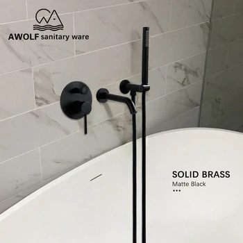 Price Bathroom Shower Set Wall Mounted Bathtub Spout Faucet Matte Black Solid Brass 3Pcs Hot Cold Mixer Tap Shower Bath Washing AH3025