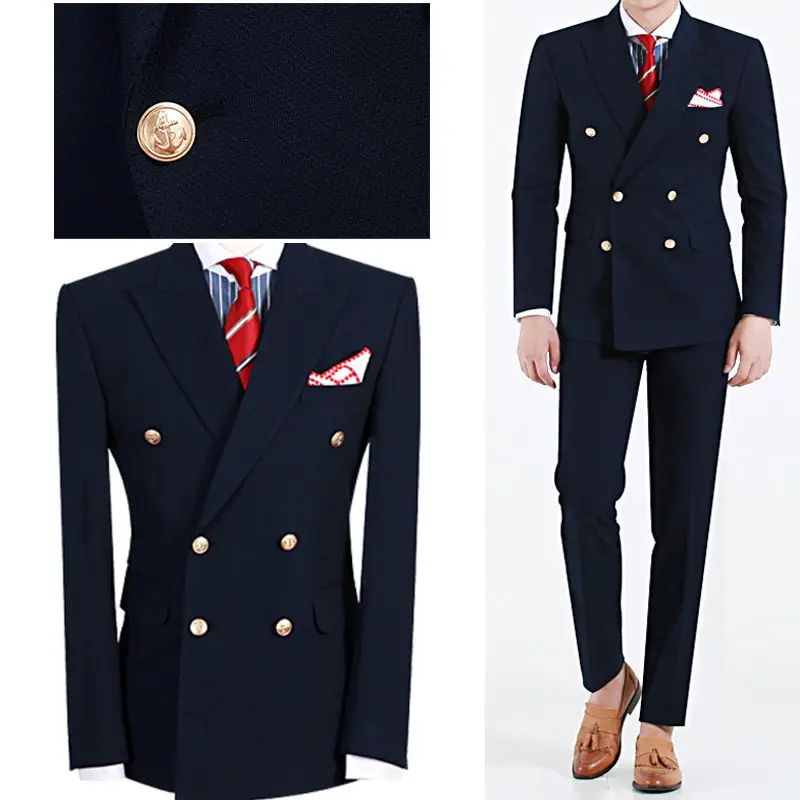 2017 Navy Blue Latest Design Formal Wearing Customized Groom Wedding Tuxedos Jacket Pants WB046 Double Breast