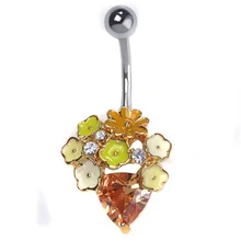 Blucome Luxury Rhinestone Belly Ring Tunnel Septum Piercing Bijouterie Umbigo Enamel Flowers Women Sweet Ombligo Navel Piercings