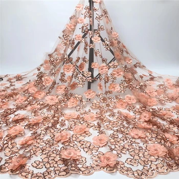 

Tollola Peach Sequins French Lace Fabrics Latest Elegant 3d Appliques Tulle Mesh Lace Fabric With Beads Nigerian Lace 5yards