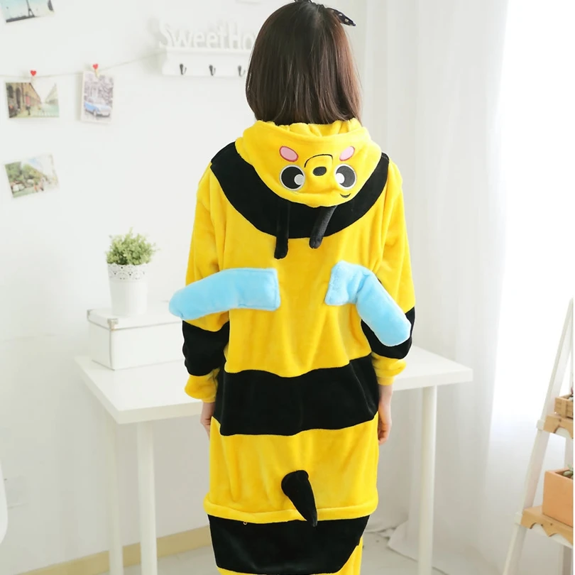 

Adult Kigurumi Onesie Anime Women Costume Yellow Bee Halloween Cosplay Cartoon Animal Sleepwear Winter Warm Hooded Pajama