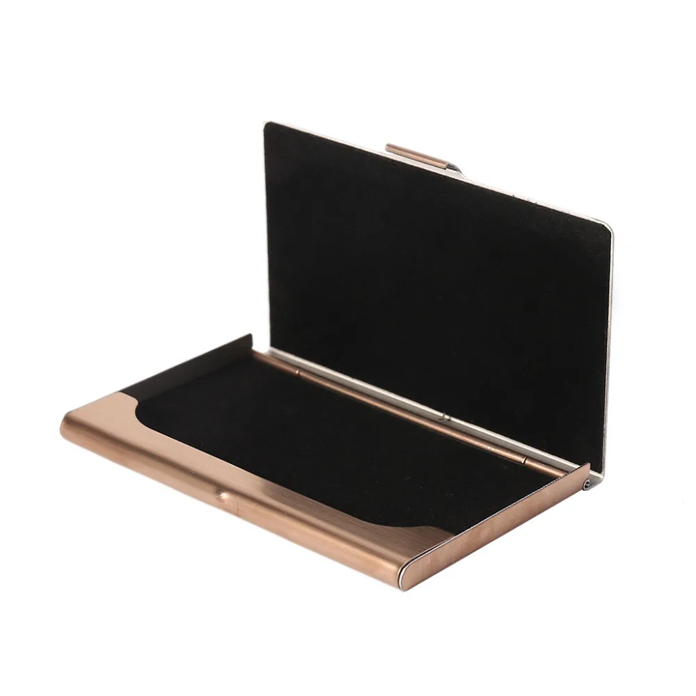 THINKTHENDO Rose Gold Business Name Credit ID Card Holder Metal Stainless Steel Pocket Box Case