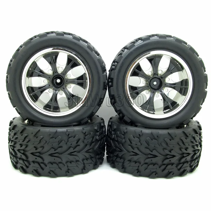 4x Black 110 RC Truck Car Wheel Type Tires with 7 Spokes Wheel Rim
