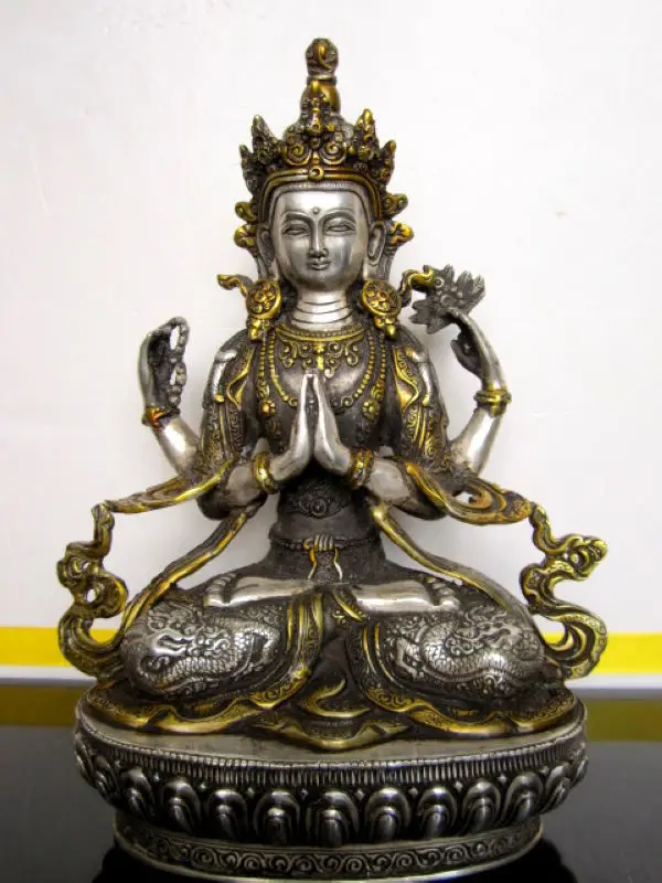 Tibet Buddhist Four armed guanyin buddha bronze statue on Alibaba Group