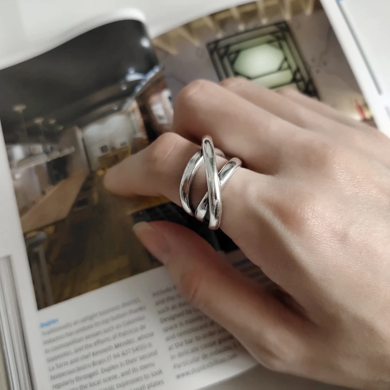 

LouLeur 925 sterling silver crude line weave irregular creative industry style texture rings for women Friendship jewelry gift