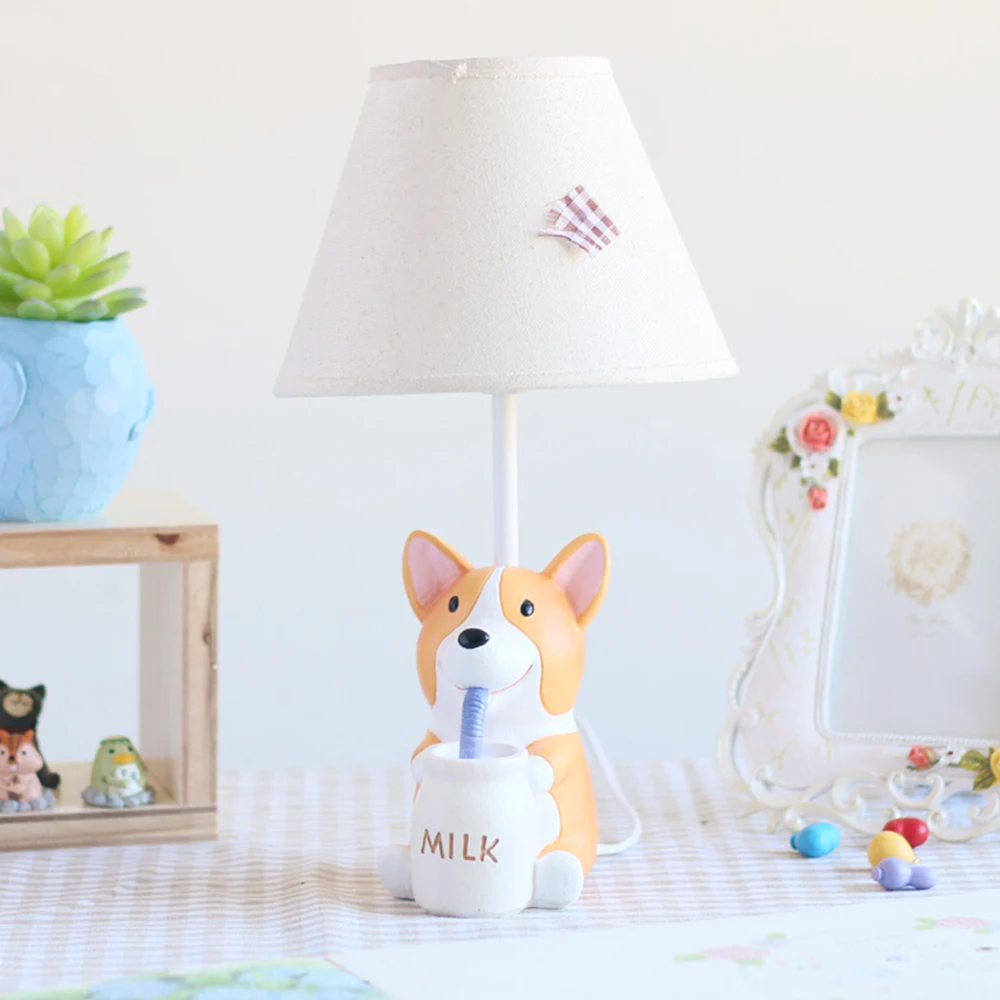 

E14 110V-220V Children Room Lovely Puppy Child Table Lamp Birthday Gifts Kids Table Led Lamp Switch Button Desk Lamps
