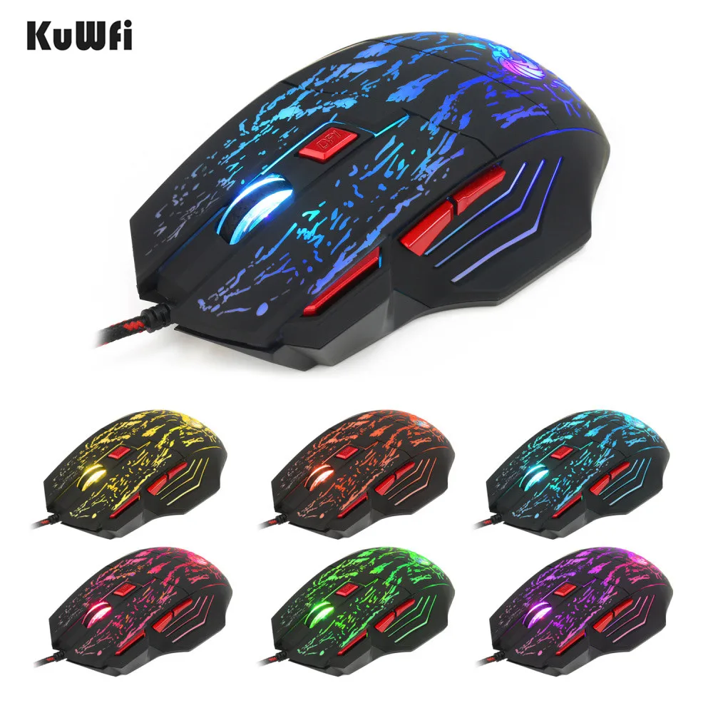 KuWFi USB игровая мышь 7 кнопок 5500DPI светодиодный оптический проводной кабель