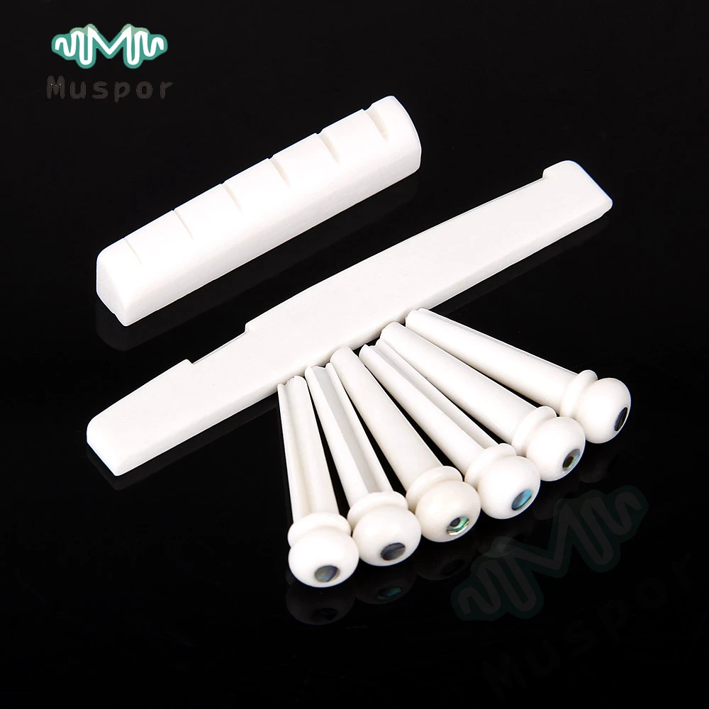 

1 Set Bone Bridge Pins Nut Saddle Part Abalone Dot For Acoustic Guitar