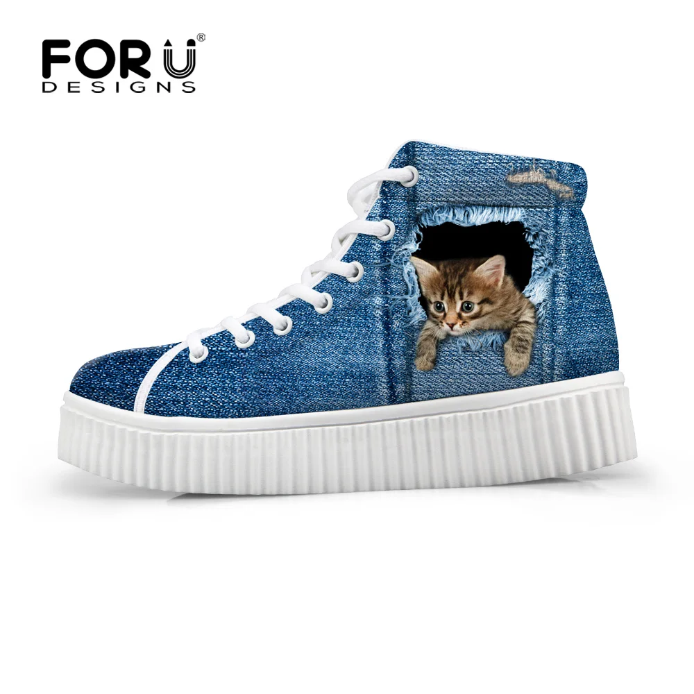 

2016 Casual Women Shoes Fashion Platform Shoes,Round Toe Cute Animal Denim Cat Flats,Ladies Lace Up Flats Shoes Zapatos Mujer
