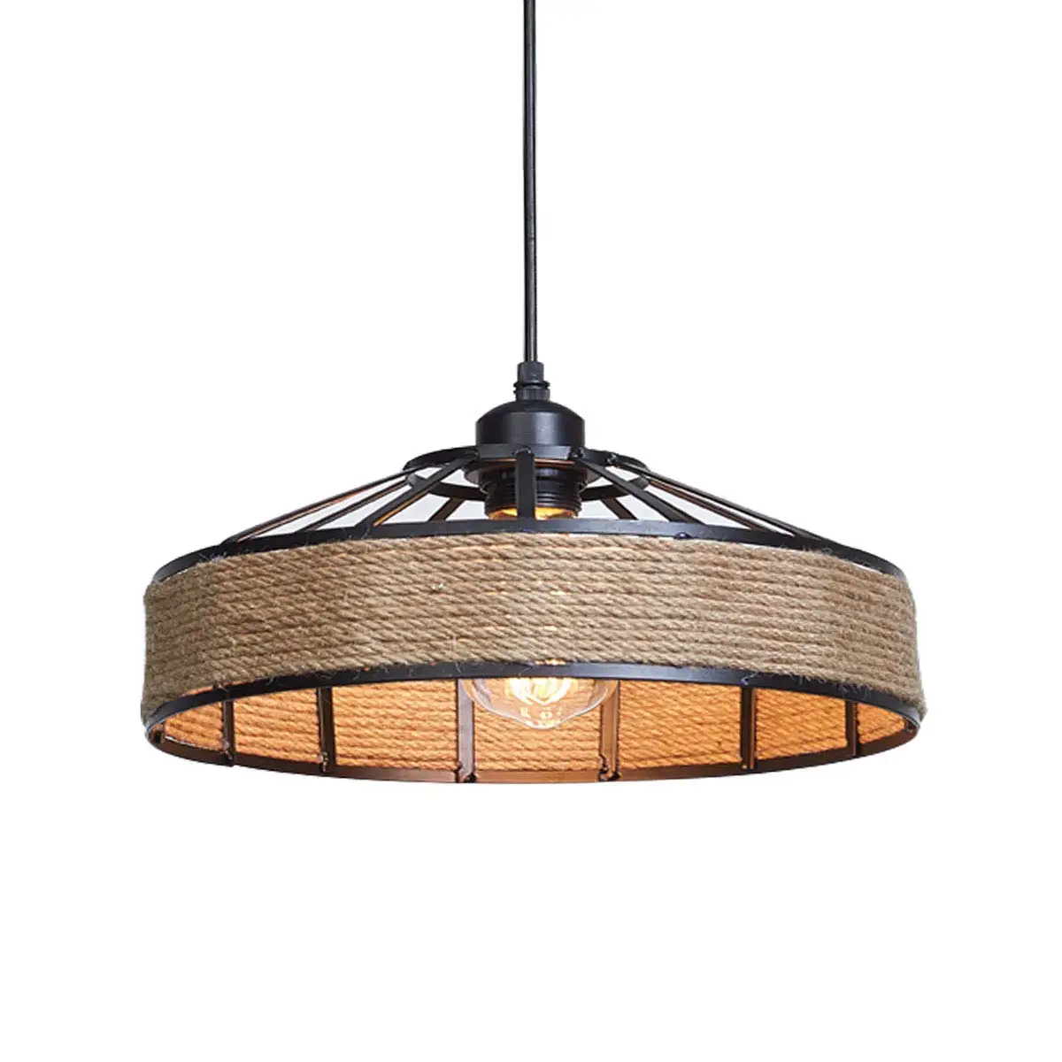 Industrial do Vintage Corda de Cânhamo Ilha da Cozinha Pingente Metal Enjaulado Iluminações Pendurado Luminária Lâmpada Antiga Luz 2 Cheap Luzes de pendentes
