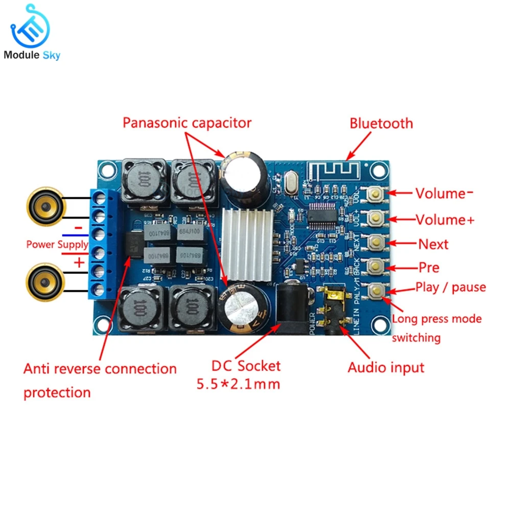 Bluetooth цифровой аудио усилитель двухканальный DC4.5-27V 50WX2 высокой мощности звуковая плата Bluetooth динамик с защитной крышкой