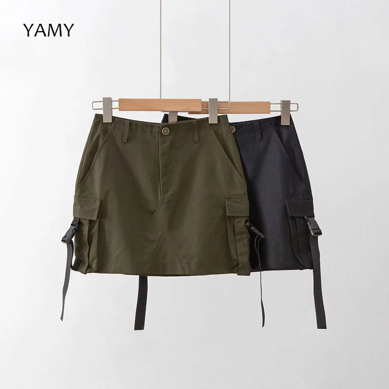 

New Summer Womens Cargo Skirts High Waist Military Buckle Skirts Vintage Style Womens Short Mini Skirts Streetwear Army Skirts