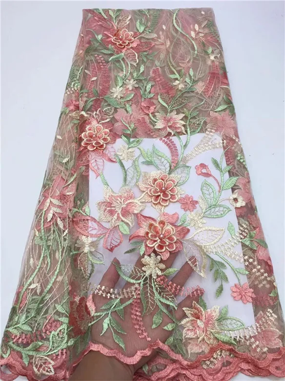 

2019 African Cord Lace High Quality French Lace Fabric 3D Flower Beaded Green African Lace Fabric For Nigerian Wedding Dress