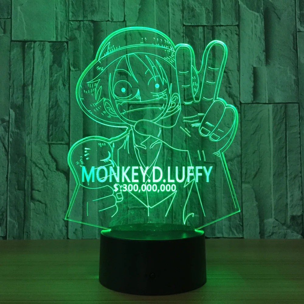 Creative LED Night Light 3D USB T/él/écommande Couleur St/ér/éo Lampe de table ONE PIECE Chambre Chevet B/éb/é Sommeil Lumi/ère