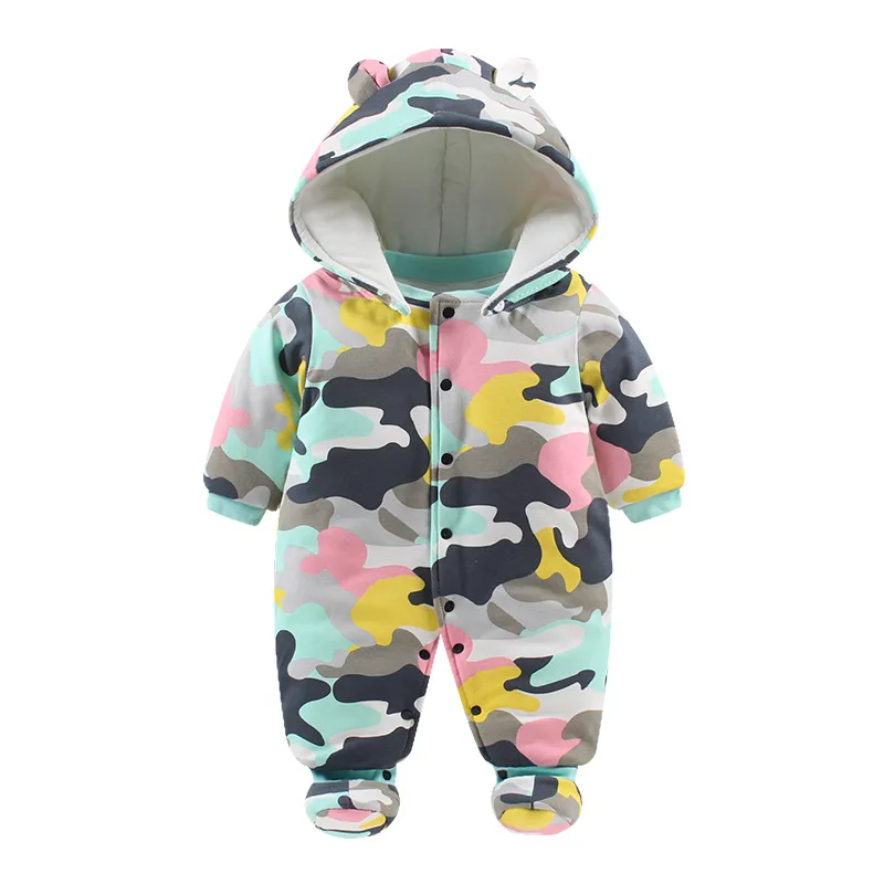 

Baby Thicken Rompers Winter Warm Newborn Camouflage Clothes Cartoon Long Sleeve Hooded Jumpsuit Kids Newborn Outwear For 0-12M