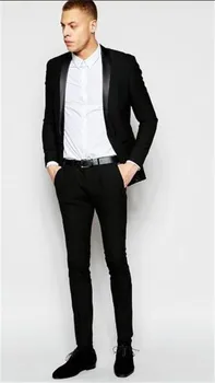

Black Two Buttons Shawl Lapel Formal Mens Wedding Suits Tuxedos For Men Groom Custom Made Homme Best Man Suit (Jacket+Pants)