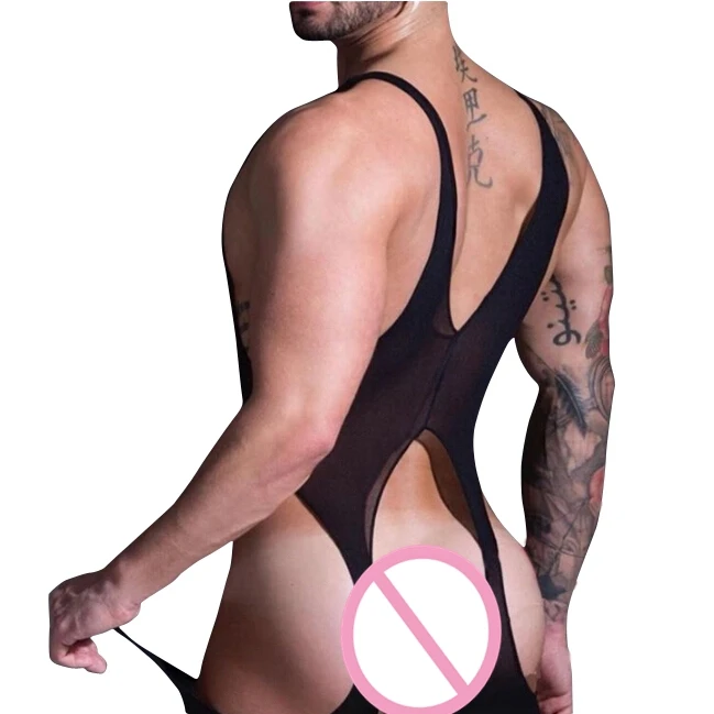Men Bodysuit Sexy Strip High Elastic Hollow out Bar club Dance Party Transparent Bodystockings Male Sharpwear Body Stocking