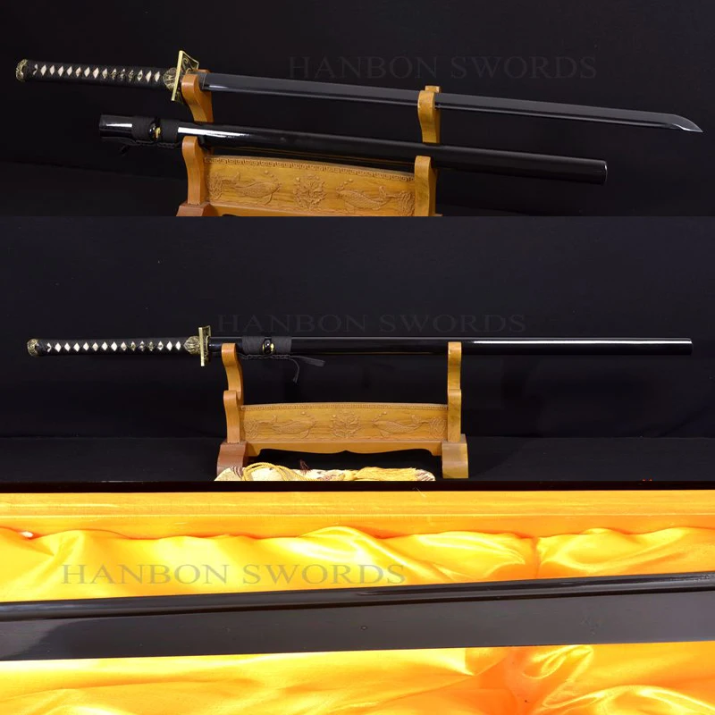 

JAPANESE SAMURAI FULL BLACK SWORD DRAGON NINJA FULL TANG VERY SHARP STRAIGHT BLADE OIL QUENCHED KNIFVES CUSTOM 1060 CARBON STEEL