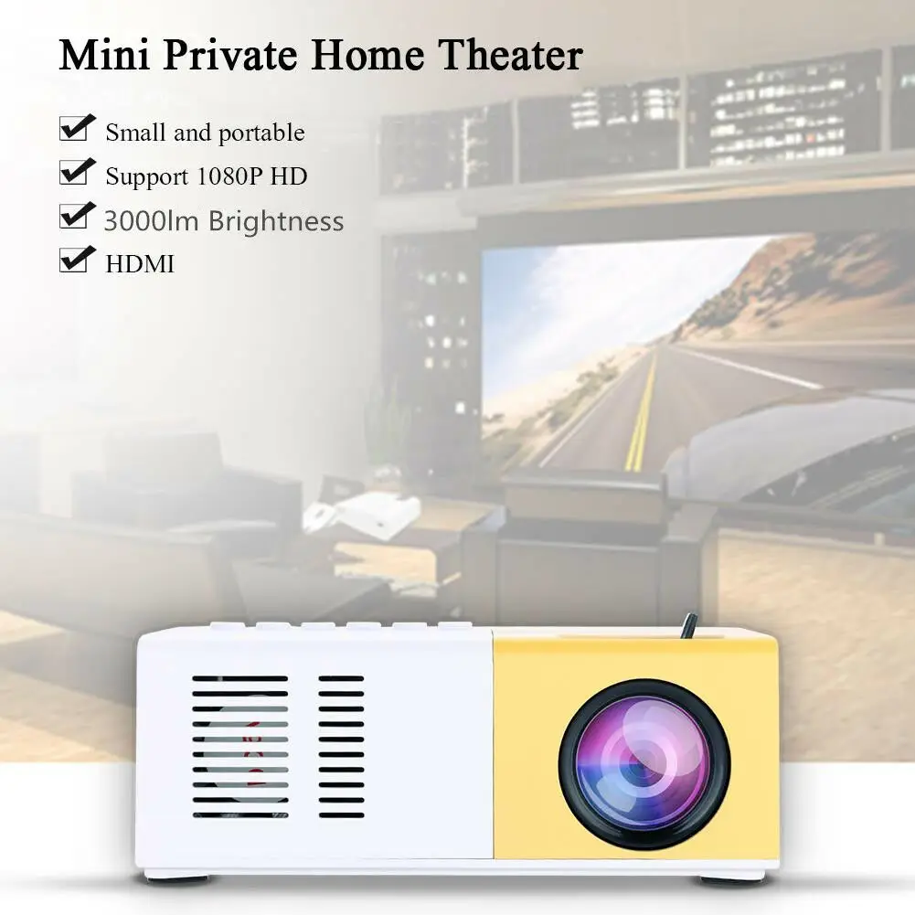 

1080P Portable J9 Mini Projector Cinema Multimedia Home Theater with Accessorices VGA Cable USB HDMI