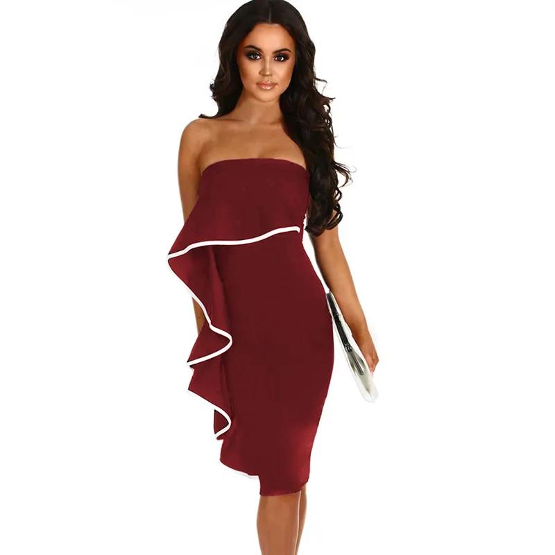Wine-Frill-Strapless-Midi-Dress-LC610049-3-1