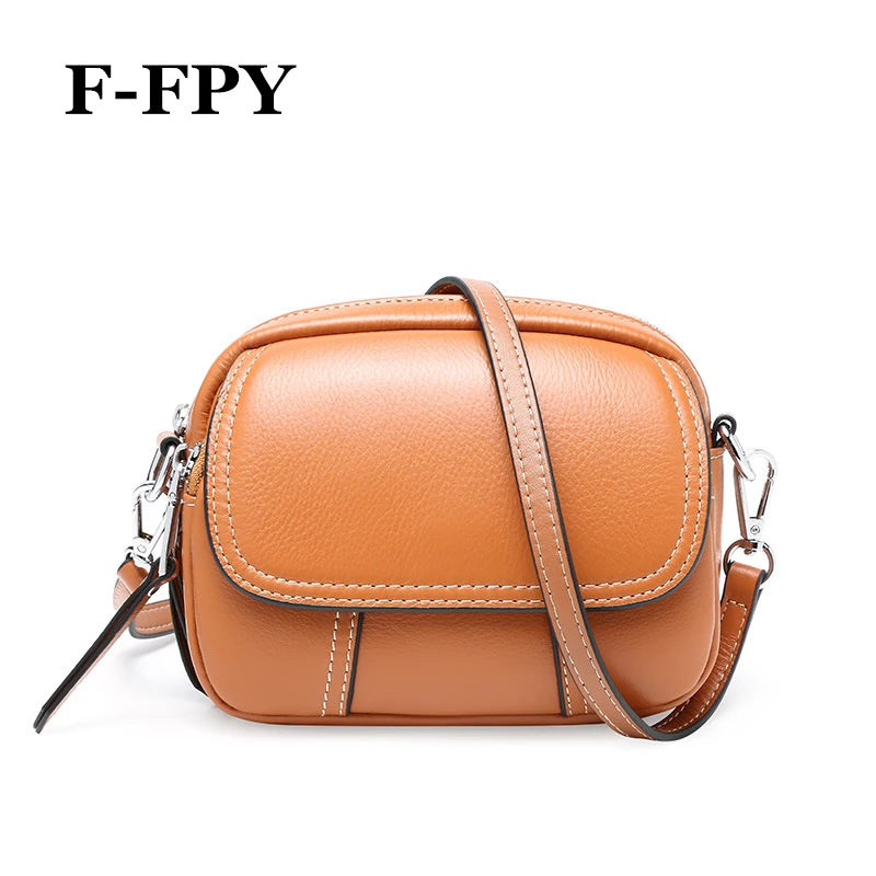 

F-FPY Fashion Women Messenger Bag 100% Genuine Leather Soft Skin Girls Flap Crossbody bag Casual Shoulder Purse Lady Phone Bags