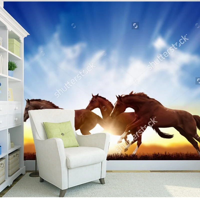 Custom natural landscape wallpaper,running horses,photo murals for