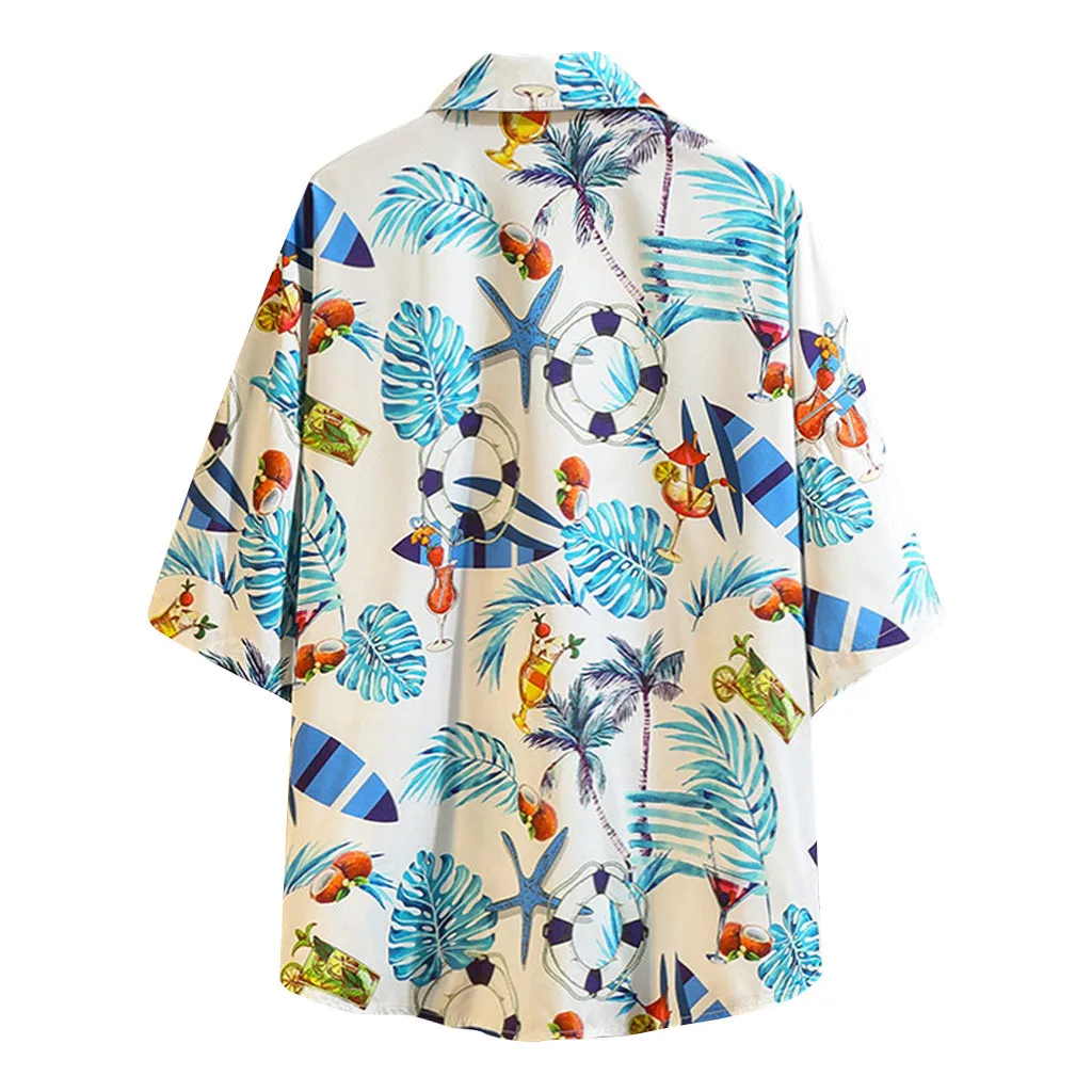 Мужская Летняя Повседневная Гавайская стильная Свободная рубашка с короткими рукавами и принтом топы блузка# D
