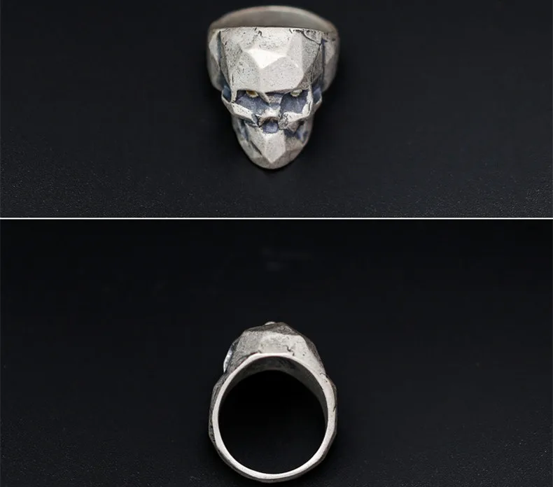 Безглицые настоящие S 925 Череп из стерлингового серебра готические мужские кольца на палец крутые преувеличенные кольца с черепом персонализированные СТИМ панк украшения