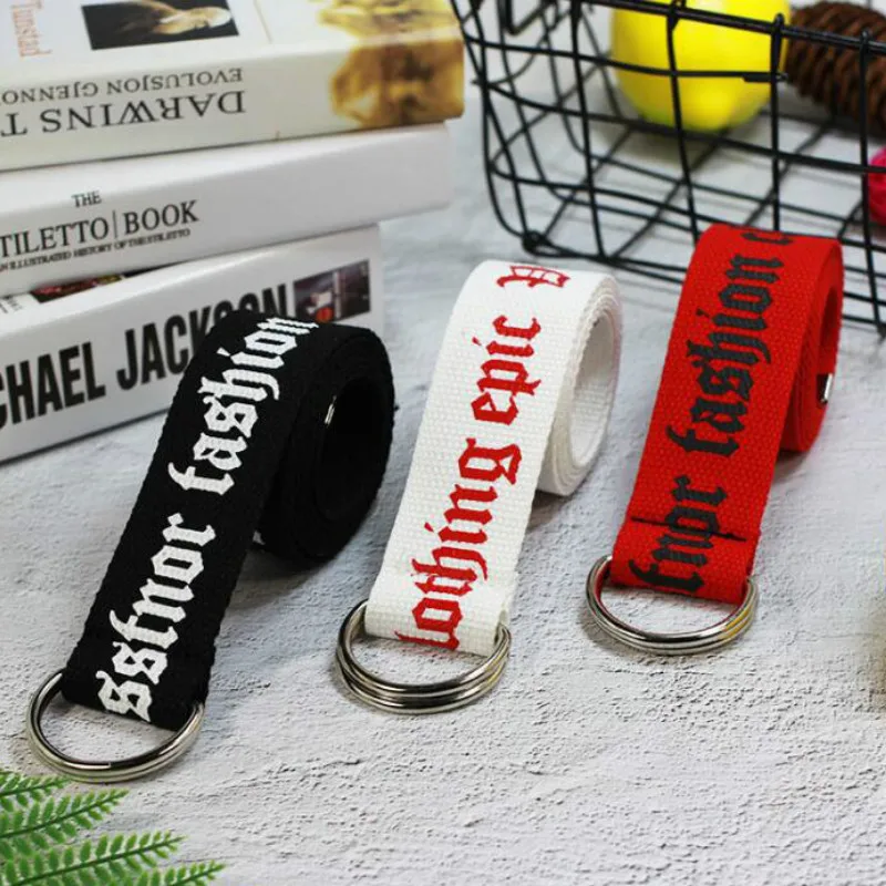 

130cm Fashion Neutral Nylon Canvas Belt Printing D Ring Double Buckle Student Belt Canvas waistband Belt with double buckle