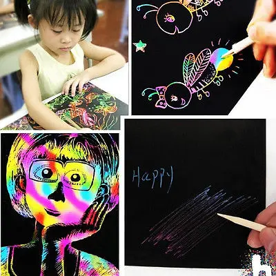 

Art Children Drawing Pen Stick 10 Sheets16K Colorful Scratch Painting Paper Dazzle Colour 16K Scratch Paper 10Pcs Colorful